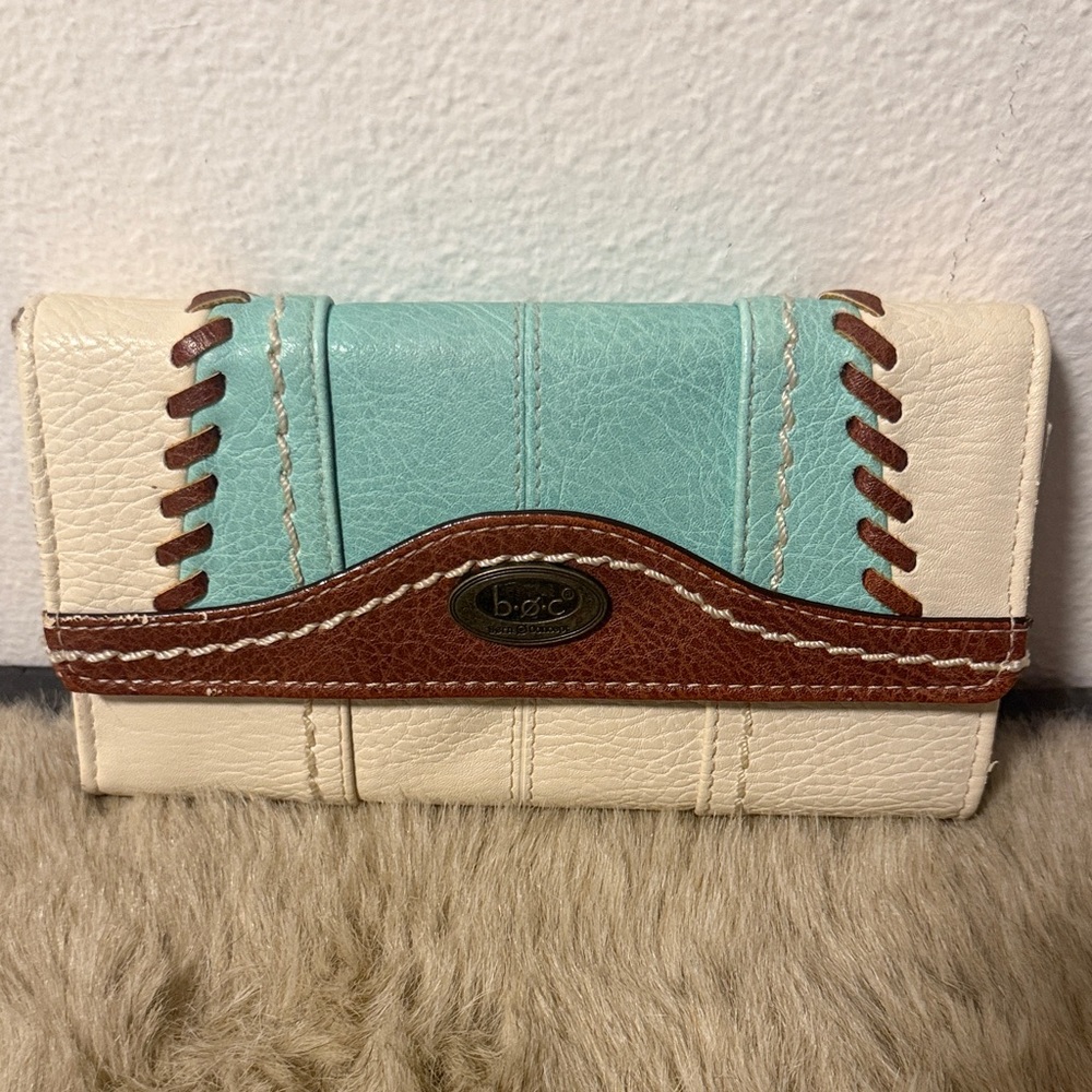 b.o.c. Cream, Turquoise, Brown Leather Wallet